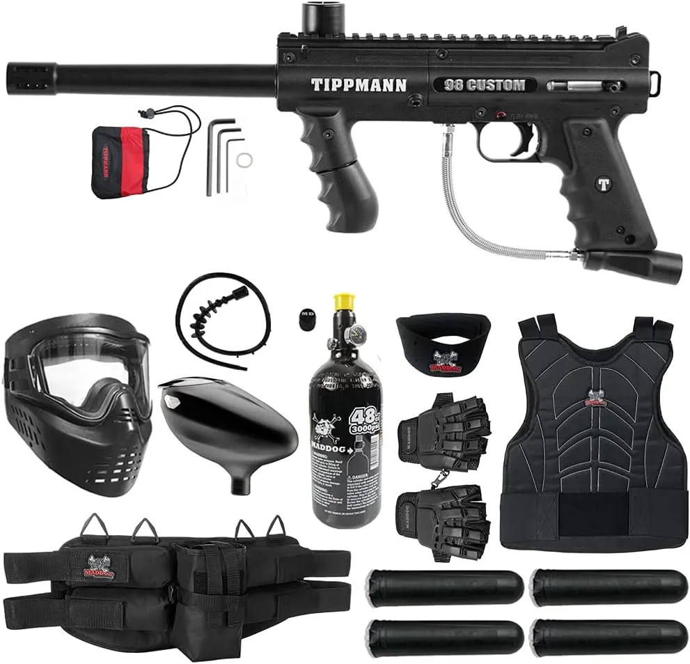 Maddog Tippmann 98 Custom Basic Protective Paintball Gun Marker Starter Package - Black