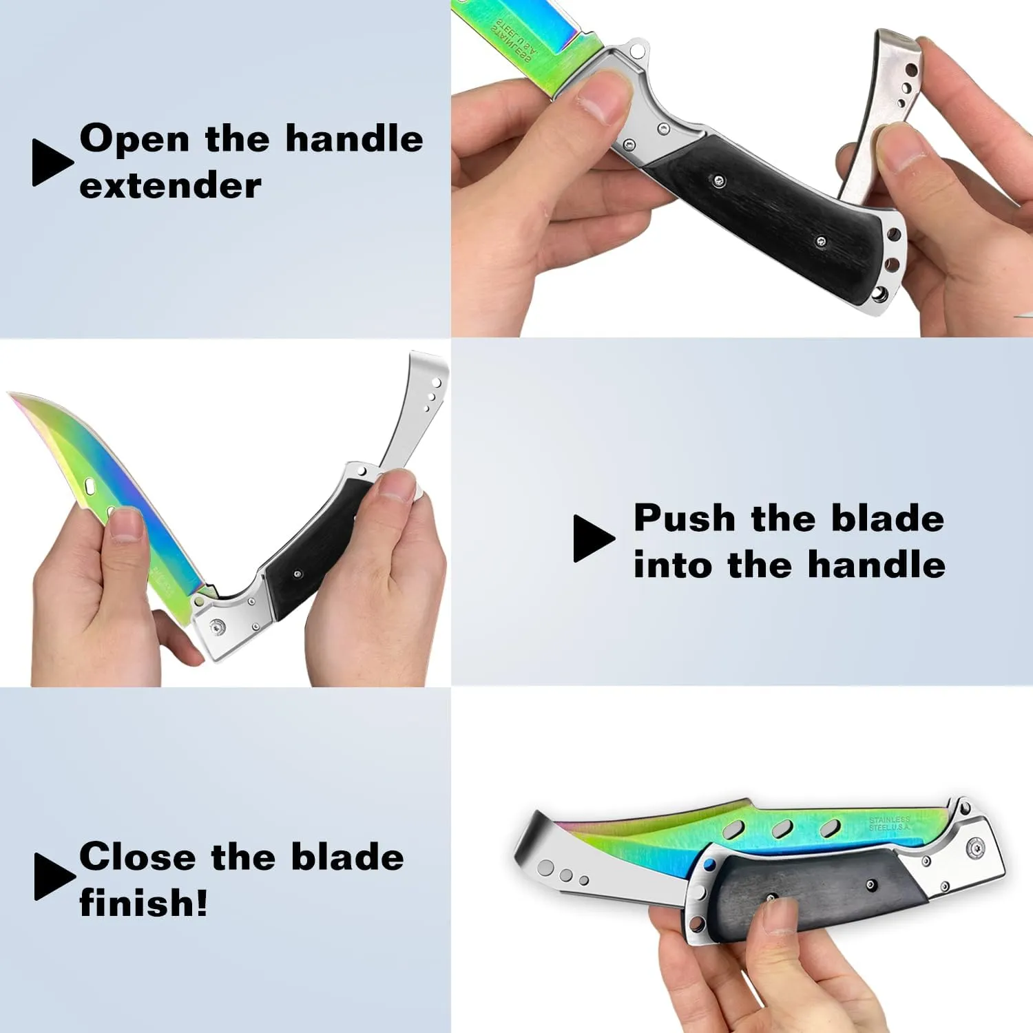 MADSABRE 12.7" Large Folding Knife Tactical Knives with Ebony Handle and Sheath - 7.2" Long Blade Big Pocket Knife for Men for EDC Survival Hunting Camping Hiking Tools (Rainbow)