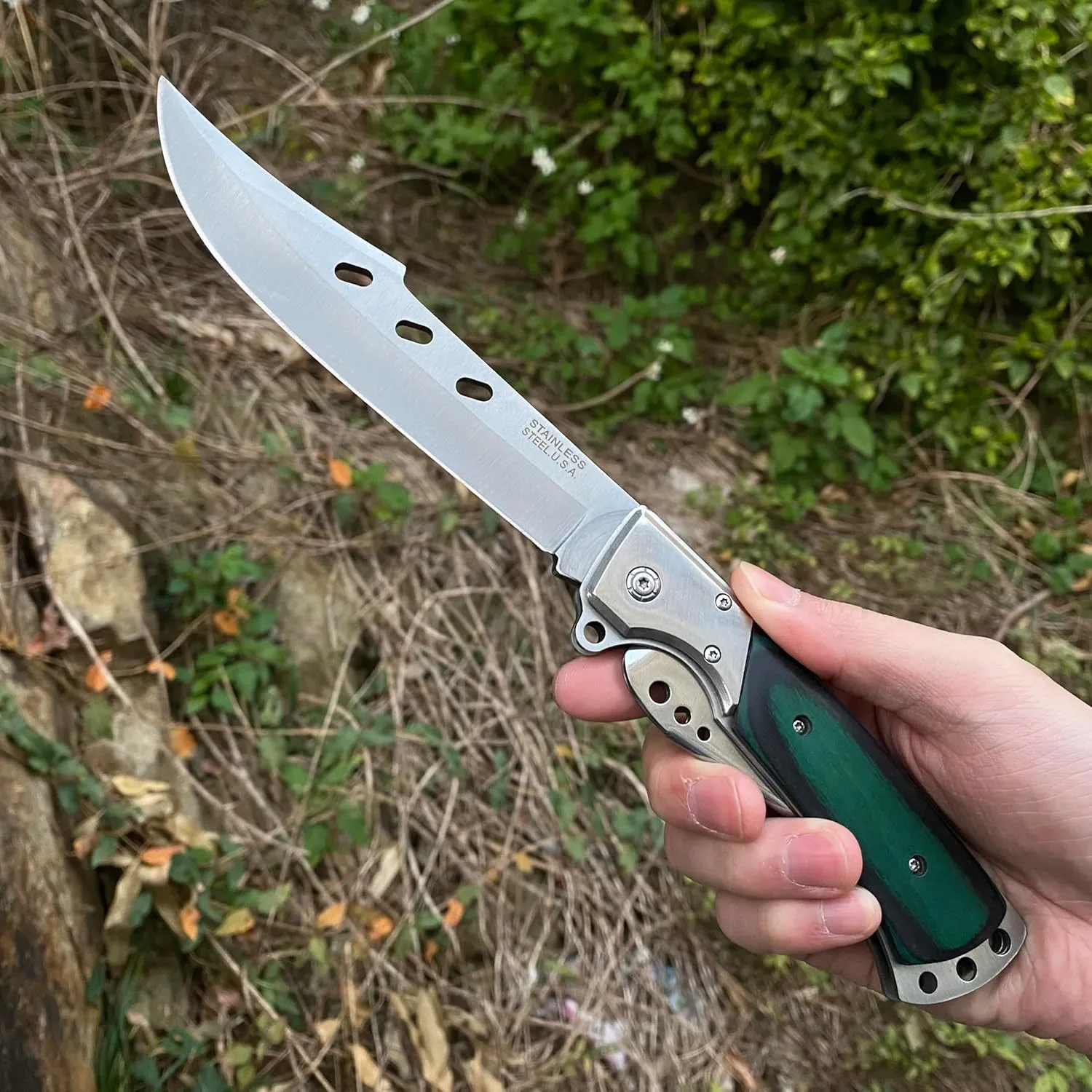 MADSABRE 12.7" Large Folding Knife Tactical Knives with Rosewood Handle and Sheath - 7.2" Long Blade Big Pocket Knife for Men for EDC Survival Hunting Camping Hiking Tools