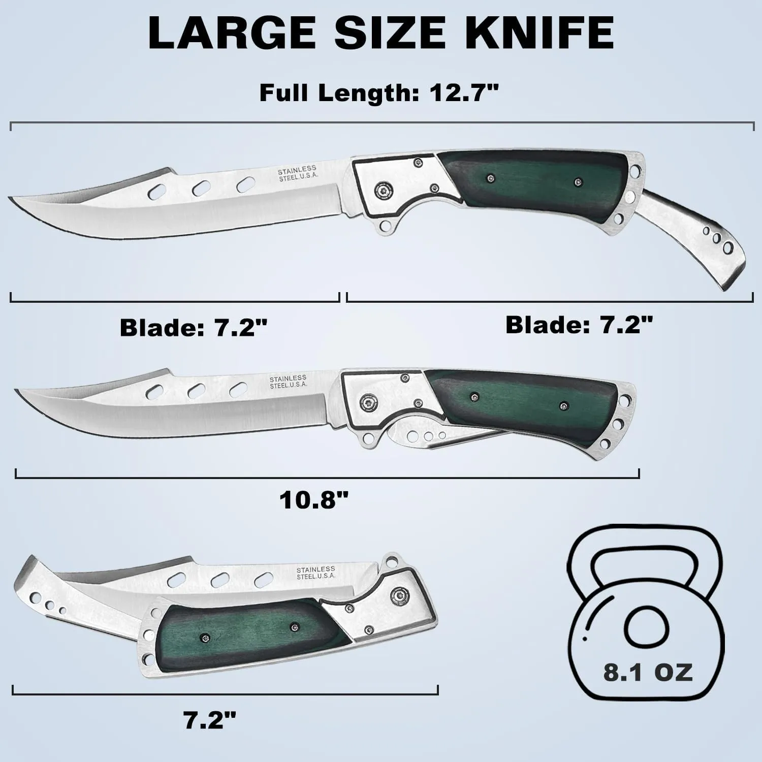 MADSABRE 12.7" Large Folding Knife Tactical Knives with Rosewood Handle and Sheath - 7.2" Long Blade Big Pocket Knife for Men for EDC Survival Hunting Camping Hiking Tools