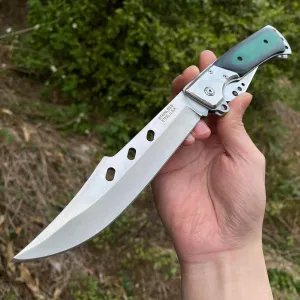 MADSABRE 12.7" Large Folding Knife Tactical Knives with Rosewood Handle and Sheath - 7.2" Long Blade Big Pocket Knife for Men for EDC Survival Hunting Camping Hiking Tools