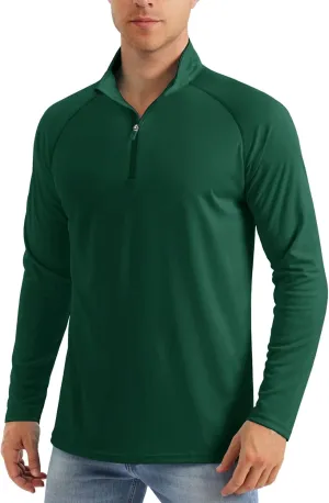 MAGCOMSEN Men's Long Sleeve Sun Shirts UPF 50  Tees 1/4 Zip Up Fishing Running Rash Guard T-Shirts Outdoor Shirt