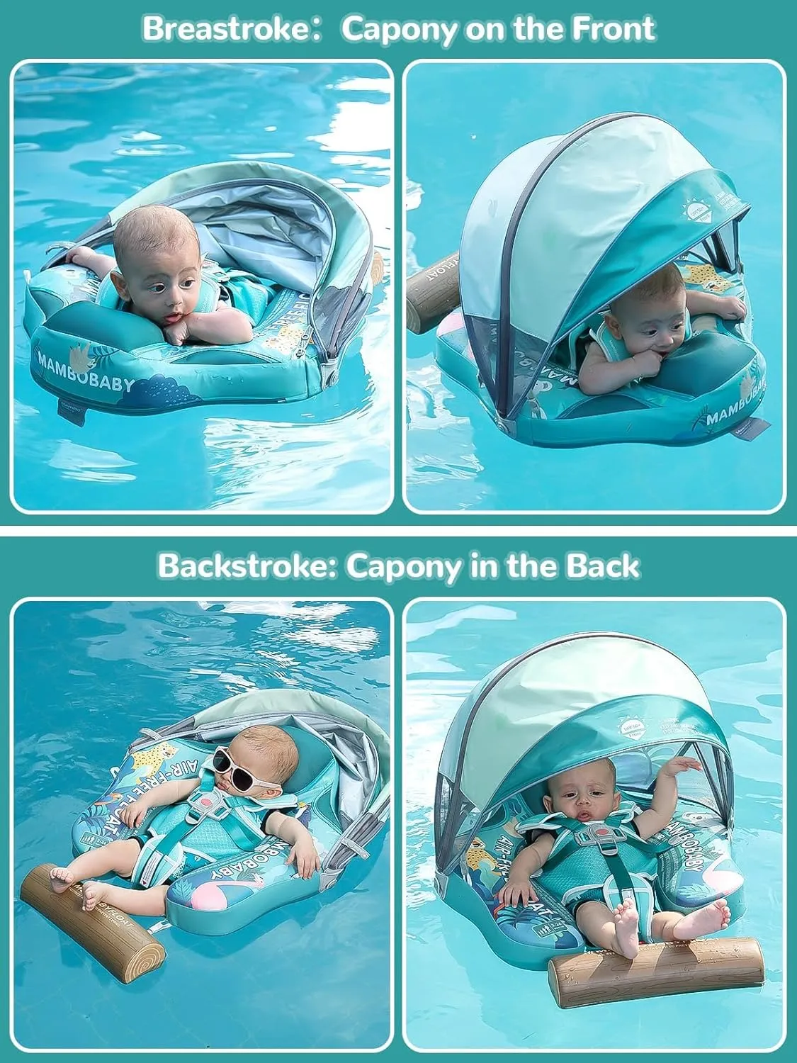 Mambobaby Baby Pool Float with Canopy & Tile, Kalolary Non-Inflatable Baby Swim Float Infant Swim Trainer Ring Toddler Pool Float with Adjustable Strap for 3-24 Months Age Boys Girls