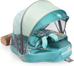 Mambobaby Baby Pool Float with Canopy & Tile, Kalolary Non-Inflatable Baby Swim Float Infant Swim Trainer Ring Toddler Pool Float with Adjustable Strap for 3-24 Months Age Boys Girls