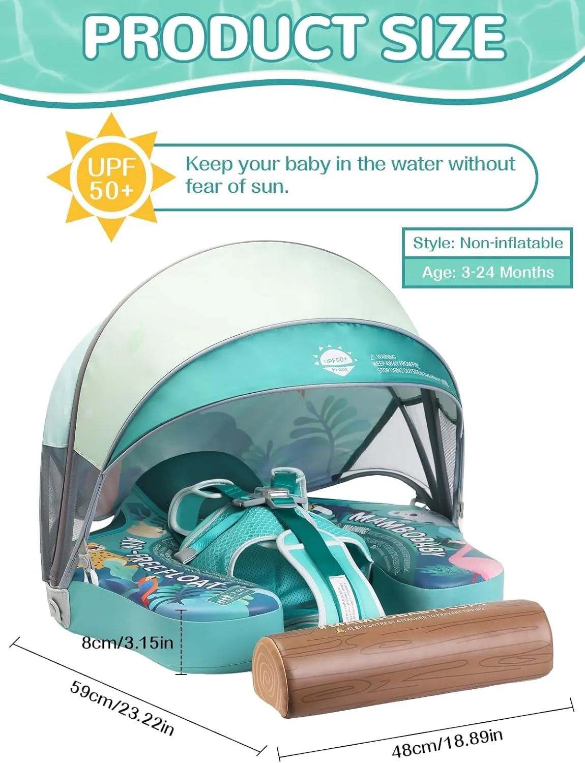 Mambobaby Baby Pool Float with Canopy & Tile, Kalolary Non-Inflatable Baby Swim Float Infant Swim Trainer Ring Toddler Pool Float with Adjustable Strap for 3-24 Months Age Boys Girls