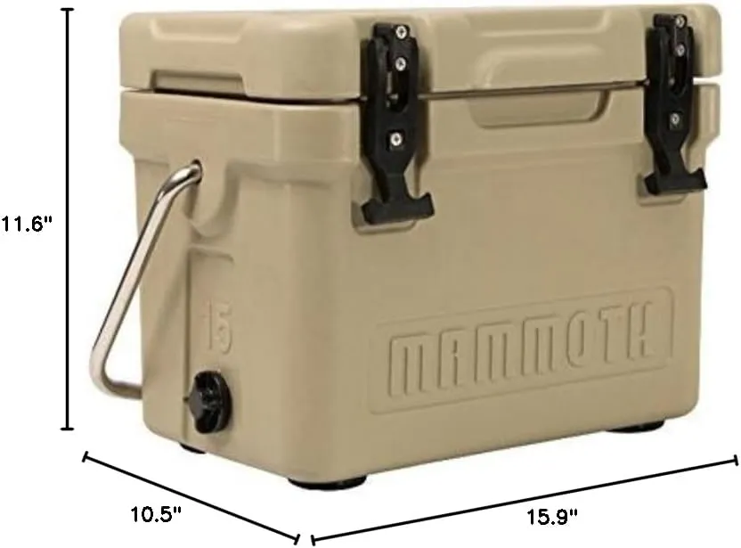 Mammoth Coolers Cruiser Series, Insulated Hard Ice Chest with Durable Double-Walled Rotomolded Construction, Great for On-The-Go Recreational Activities (Cruiser 15, Tan)
