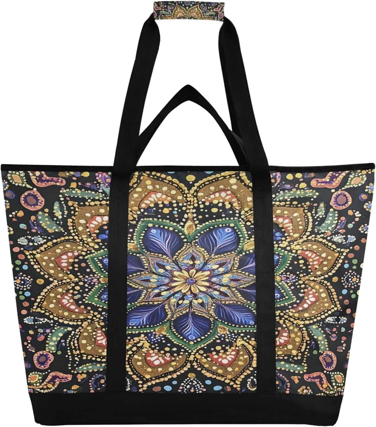 Mandala Reusable Insulated Cooler Bag with Ice Pack Compartment - Large 47L Waterproof Thermal Grocery Tote for Picnic Beach Camping Lunch Storage