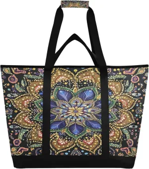 Mandala Reusable Insulated Cooler Bag with Ice Pack Compartment - Large 47L Waterproof Thermal Grocery Tote for Picnic Beach Camping Lunch Storage