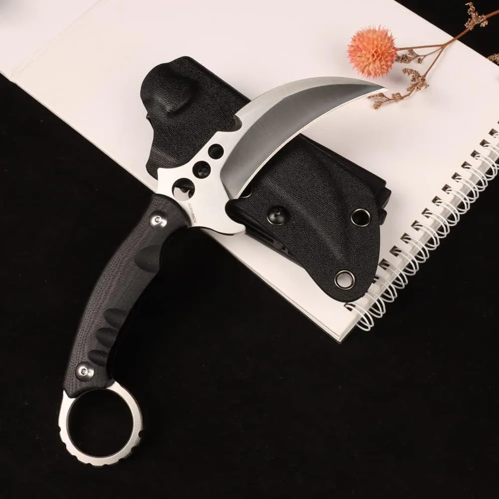 MASALONG kni253 Outdoor Tactical Camping Survival Fixed Claw Blade Knife High carbon stainless steel (Silver Blade)