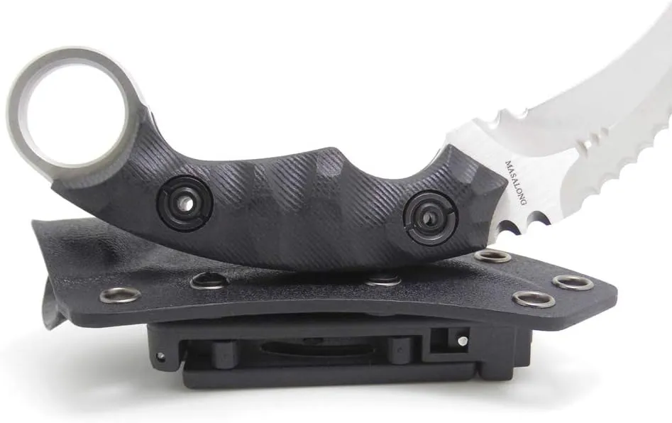 MASALONG Outdoor Survival Claw Tactical Teeth Knife Double Edged Sharp Fixed Blade Knife with Sheath (Sand Light-kydex Sheath)
