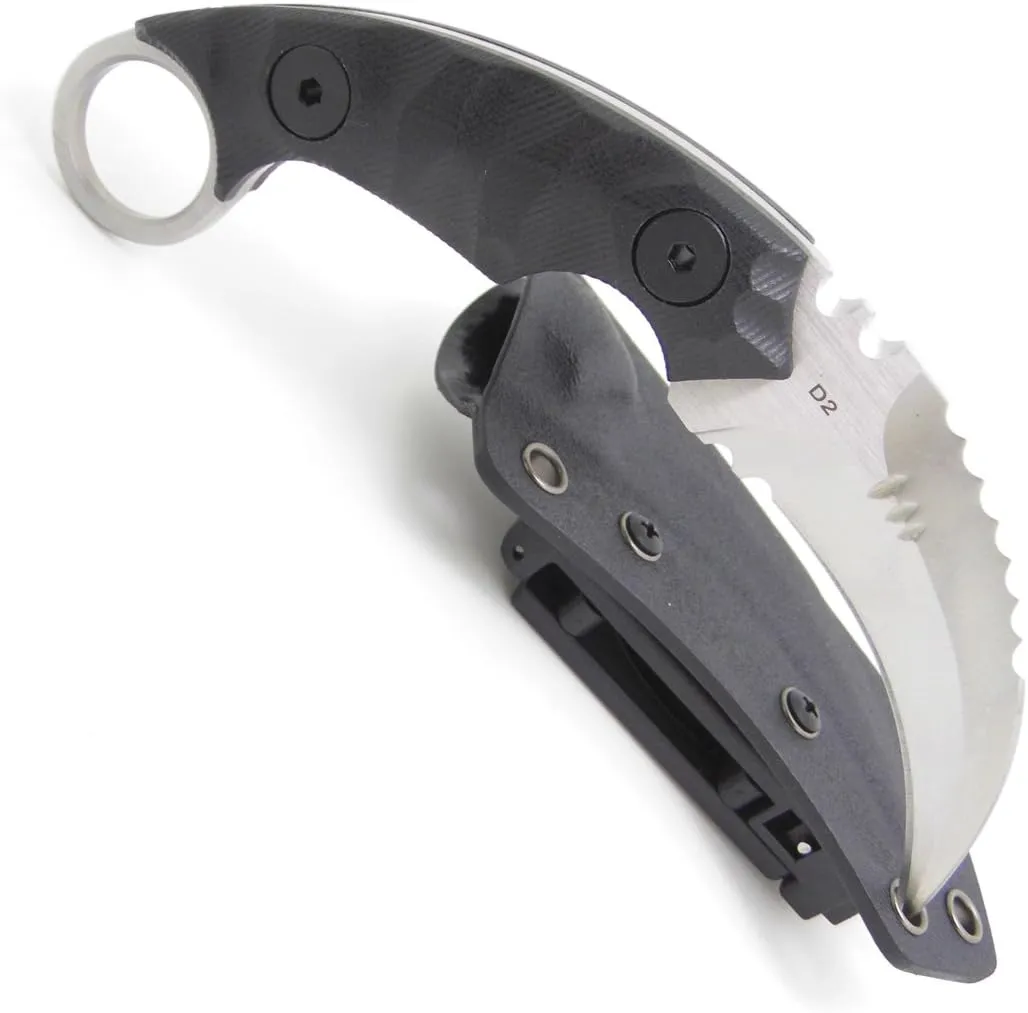 MASALONG Outdoor Survival Claw Tactical Teeth Knife Double Edged Sharp Fixed Blade Knife with Sheath (Sand Light-kydex Sheath)