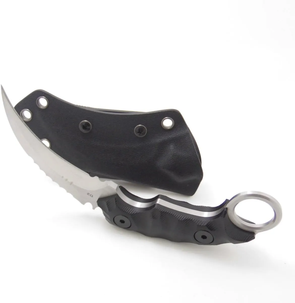 MASALONG Outdoor Survival Claw Tactical Teeth Knife Double Edged Sharp Fixed Blade Knife with Sheath (Sand Light-kydex Sheath)