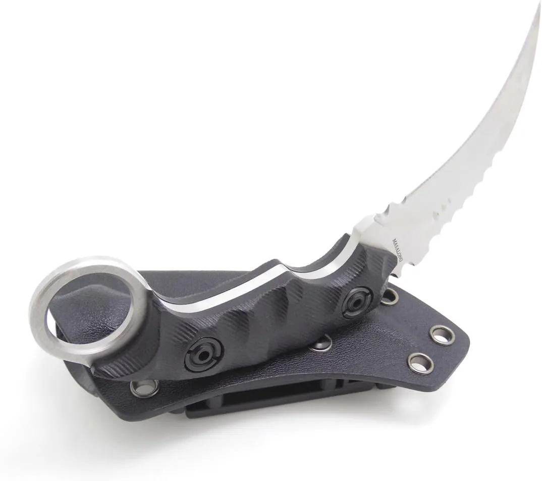 MASALONG Outdoor Survival Claw Tactical Teeth Knife Double Edged Sharp Fixed Blade Knife with Sheath (Sand Light-kydex Sheath)