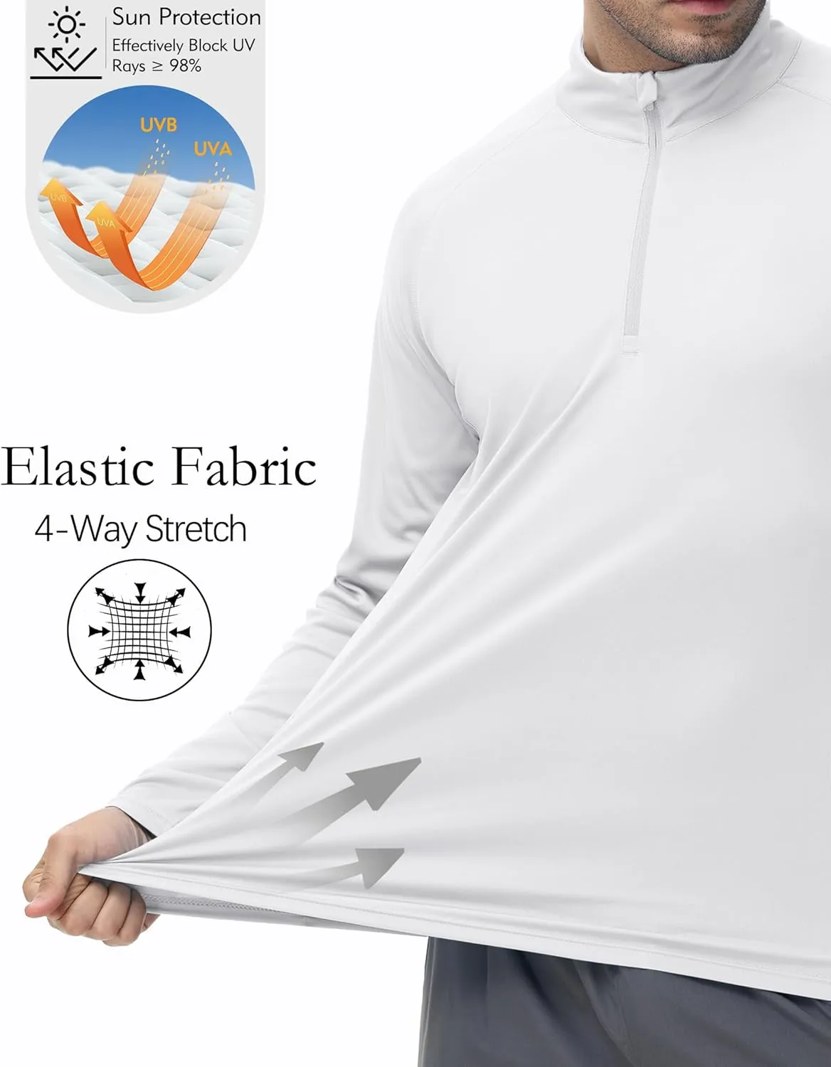 Men's 1/4 Zip Long Sleeve Sun Shirts UPF 50  Rash Guard Shirt Quick Dry Fishing Running Outdoor Shirts