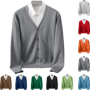 Men's Cardigan Sweater Slim Fit Open Front Button Down Sweater Casual Lightweight v Neck Long Sleeve Knitted Cardigan