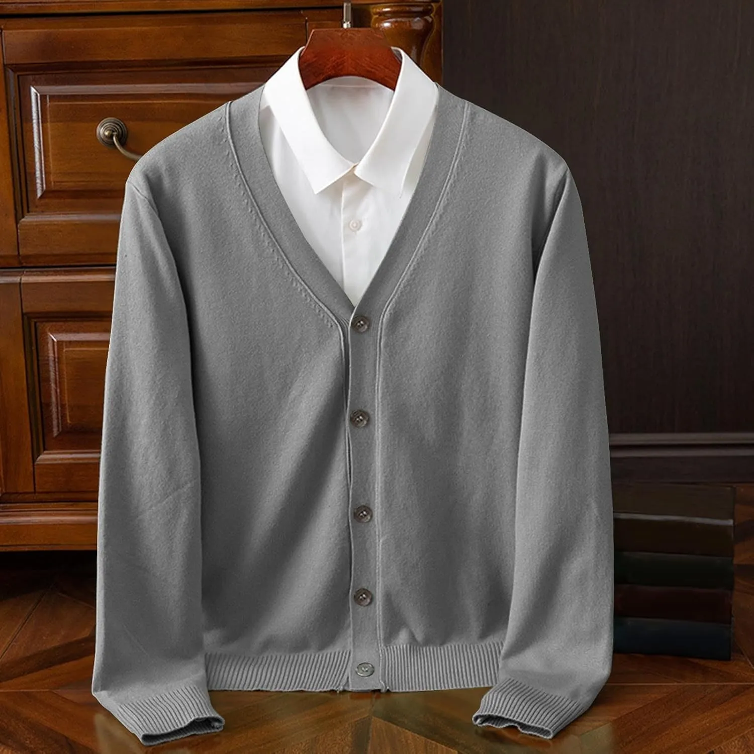 Men's Cardigan Sweater Slim Fit Open Front Button Down Sweater Casual Lightweight v Neck Long Sleeve Knitted Cardigan