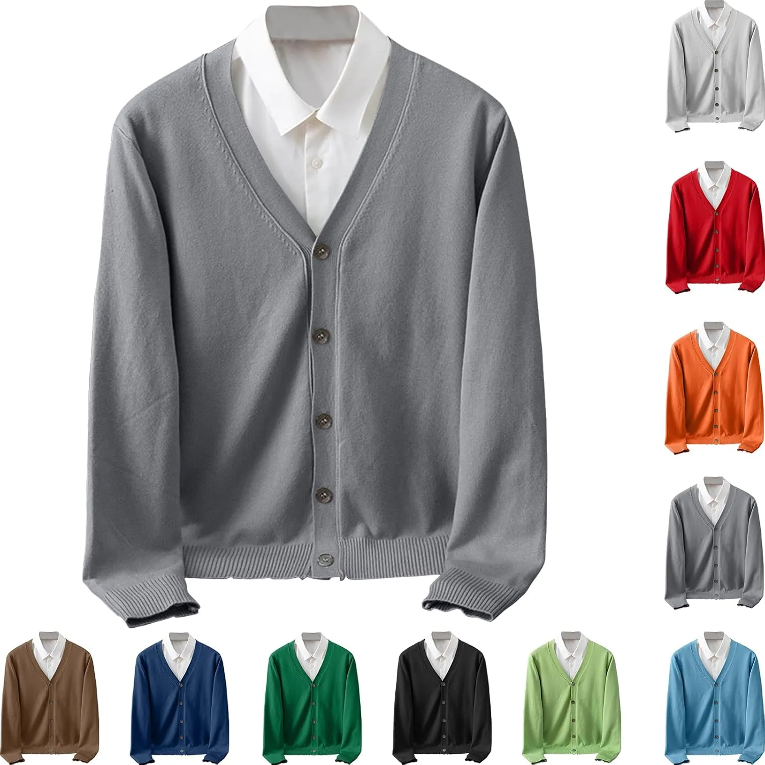 Men's Cardigan Sweater Slim Fit Open Front Button Down Sweater Casual Lightweight v Neck Long Sleeve Knitted Cardigan