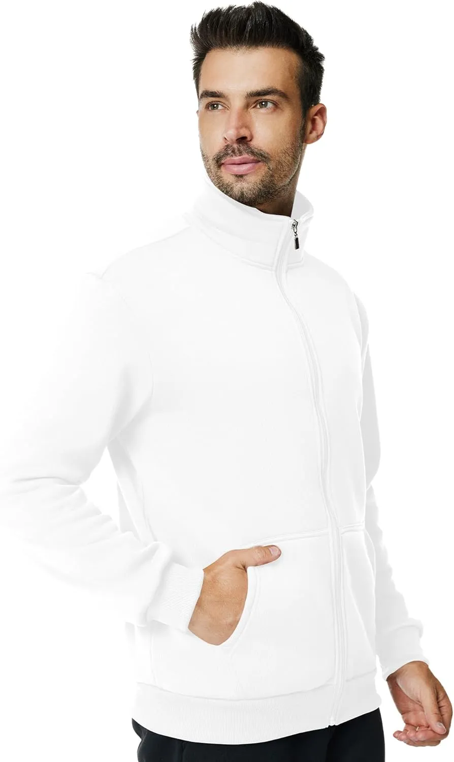 Men's Fleece Full Zip Up Sweatshirt Casual Lightweight Long Sleeve Mock Neck Jackets with Pocket