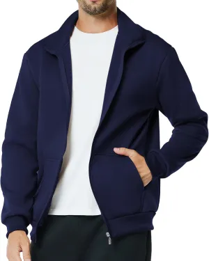 Men's Fleece Full Zip Up Sweatshirt Casual Lightweight Long Sleeve Mock Neck Jackets with Pocket