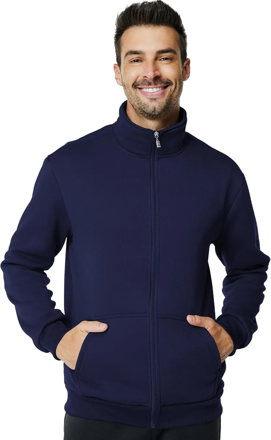 Men's Fleece Full Zip Up Sweatshirt Casual Lightweight Long Sleeve Mock Neck Jackets with Pocket