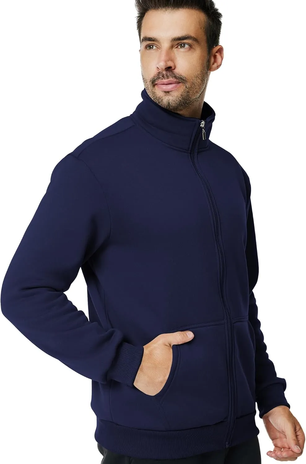 Men's Fleece Full Zip Up Sweatshirt Casual Lightweight Long Sleeve Mock Neck Jackets with Pocket