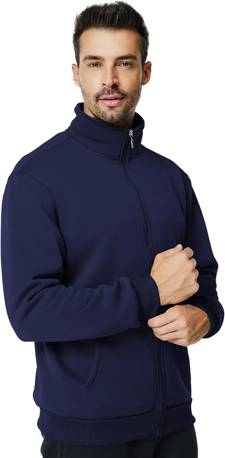 Men's Fleece Full Zip Up Sweatshirt Casual Lightweight Long Sleeve Mock Neck Jackets with Pocket