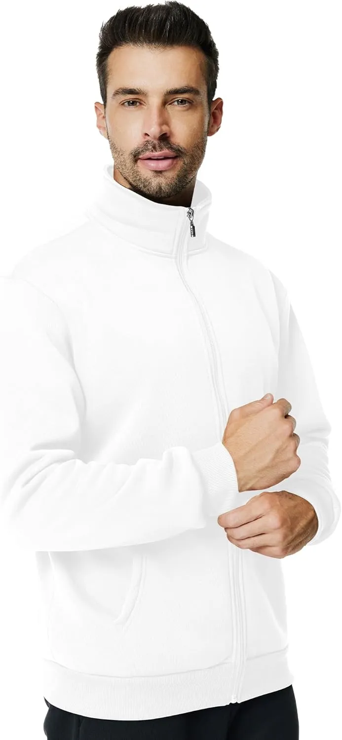 Men's Fleece Full Zip Up Sweatshirt Casual Lightweight Long Sleeve Mock Neck Jackets with Pocket