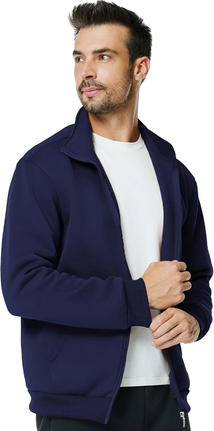 Men's Fleece Full Zip Up Sweatshirt Casual Lightweight Long Sleeve Mock Neck Jackets with Pocket