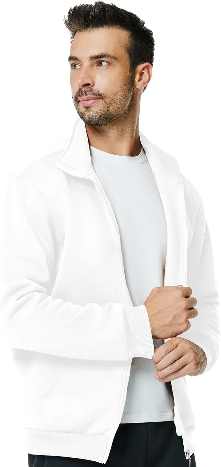 Men's Fleece Full Zip Up Sweatshirt Casual Lightweight Long Sleeve Mock Neck Jackets with Pocket