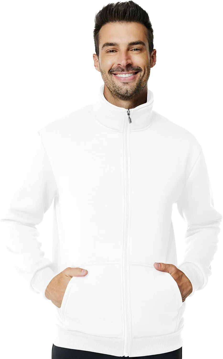 Men's Fleece Full Zip Up Sweatshirt Casual Lightweight Long Sleeve Mock Neck Jackets with Pocket