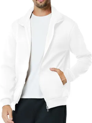 Men's Fleece Full Zip Up Sweatshirt Casual Lightweight Long Sleeve Mock Neck Jackets with Pocket