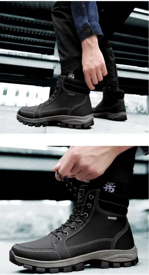 Men's Hiking Boots Warm Lining Snow Boot,Outdoor Non-slip Waterproof Good Arch Comfort Mid Top Ankle Boot