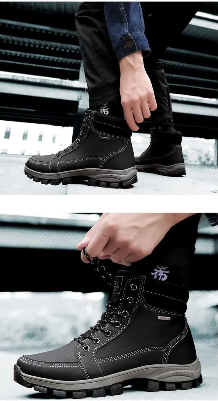 Men's Hiking Boots Warm Lining Snow Boot,Outdoor Non-slip Waterproof Good Arch Comfort Mid Top Ankle Boot