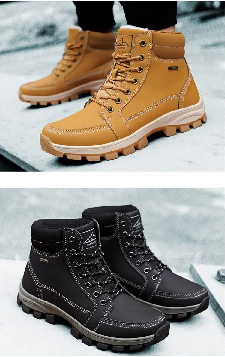 Men's Hiking Boots Warm Lining Snow Boot,Outdoor Non-slip Waterproof Good Arch Comfort Mid Top Ankle Boot