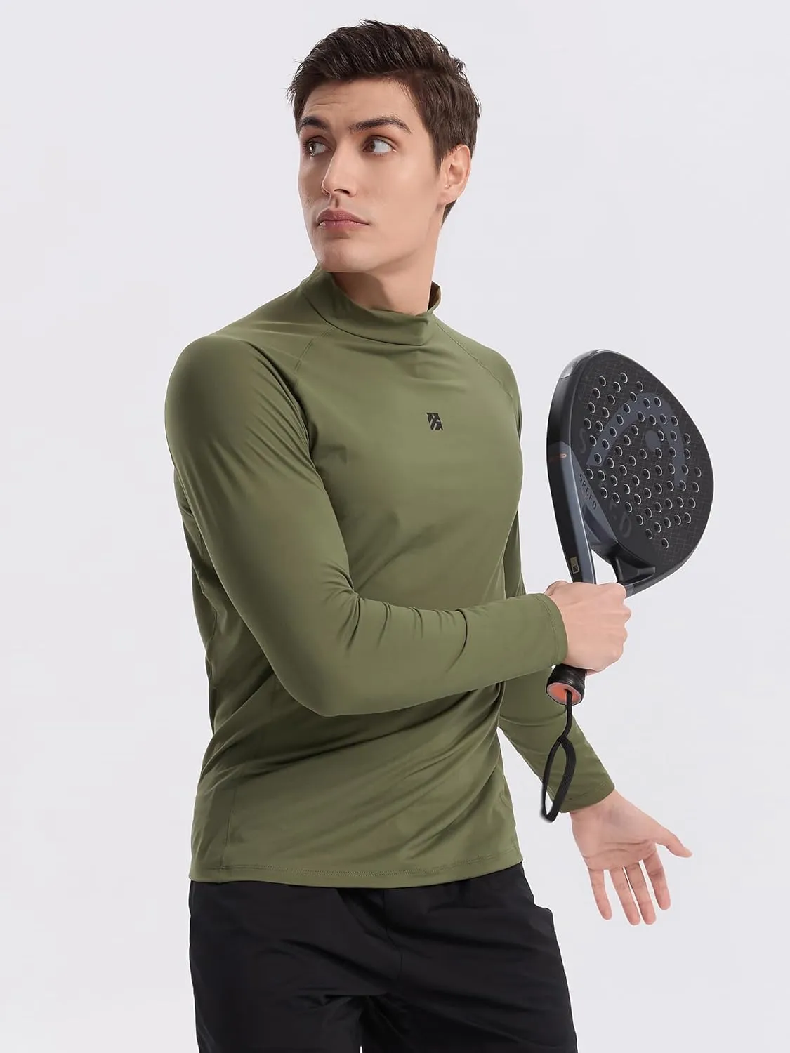 Mens Long Sleeve Workout Shirts Moisture Wicking Mock Neck Double Sides Brushed Soft Athletic T-Shirts