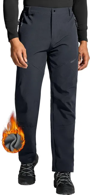 Mens Snow Ski Hiking Pants Winter Fleece Lined Outdoor Waterproof Insulated Zipper Bottom Leg