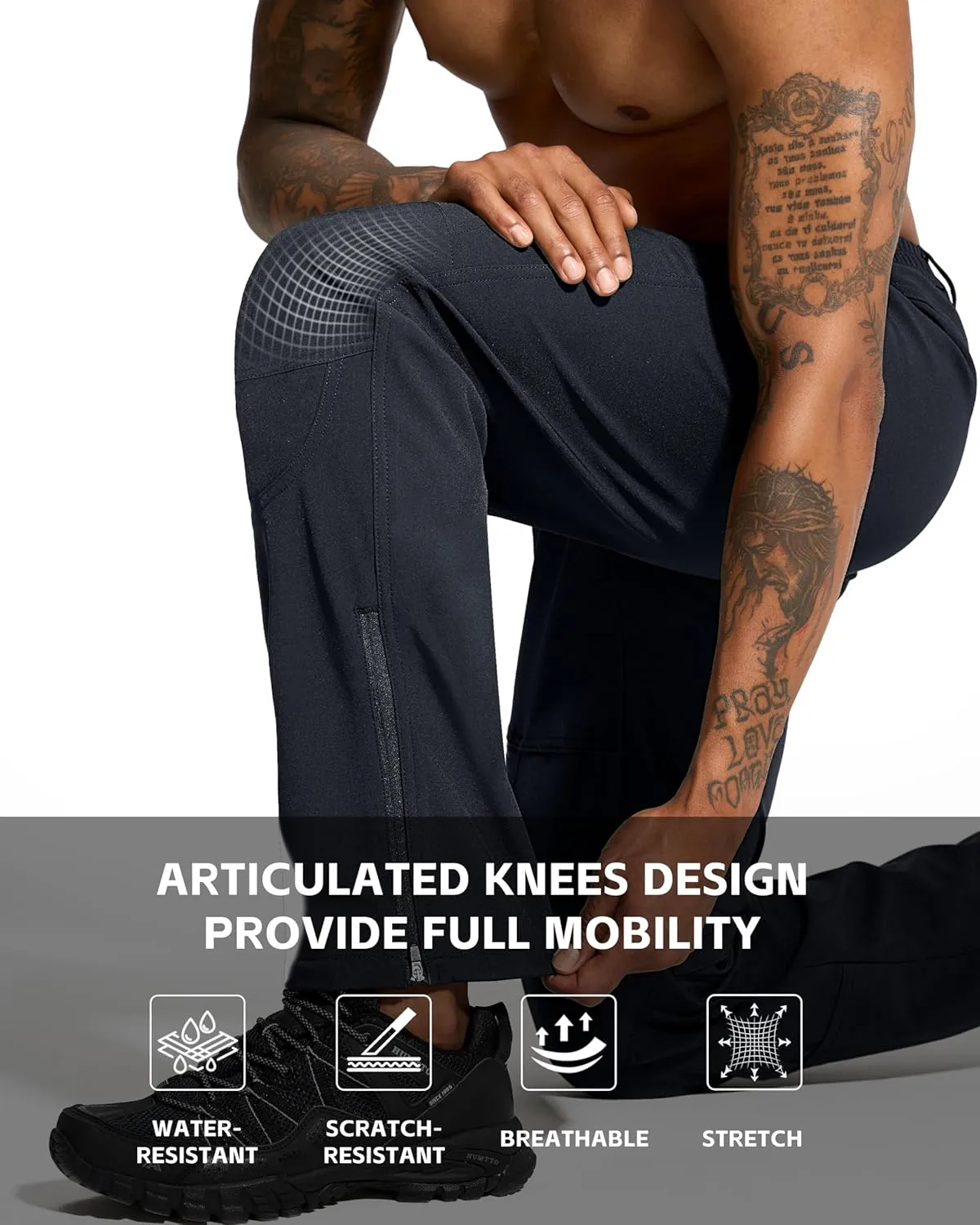 Mens Snow Ski Hiking Pants Winter Fleece Lined Outdoor Waterproof Insulated Zipper Bottom Leg