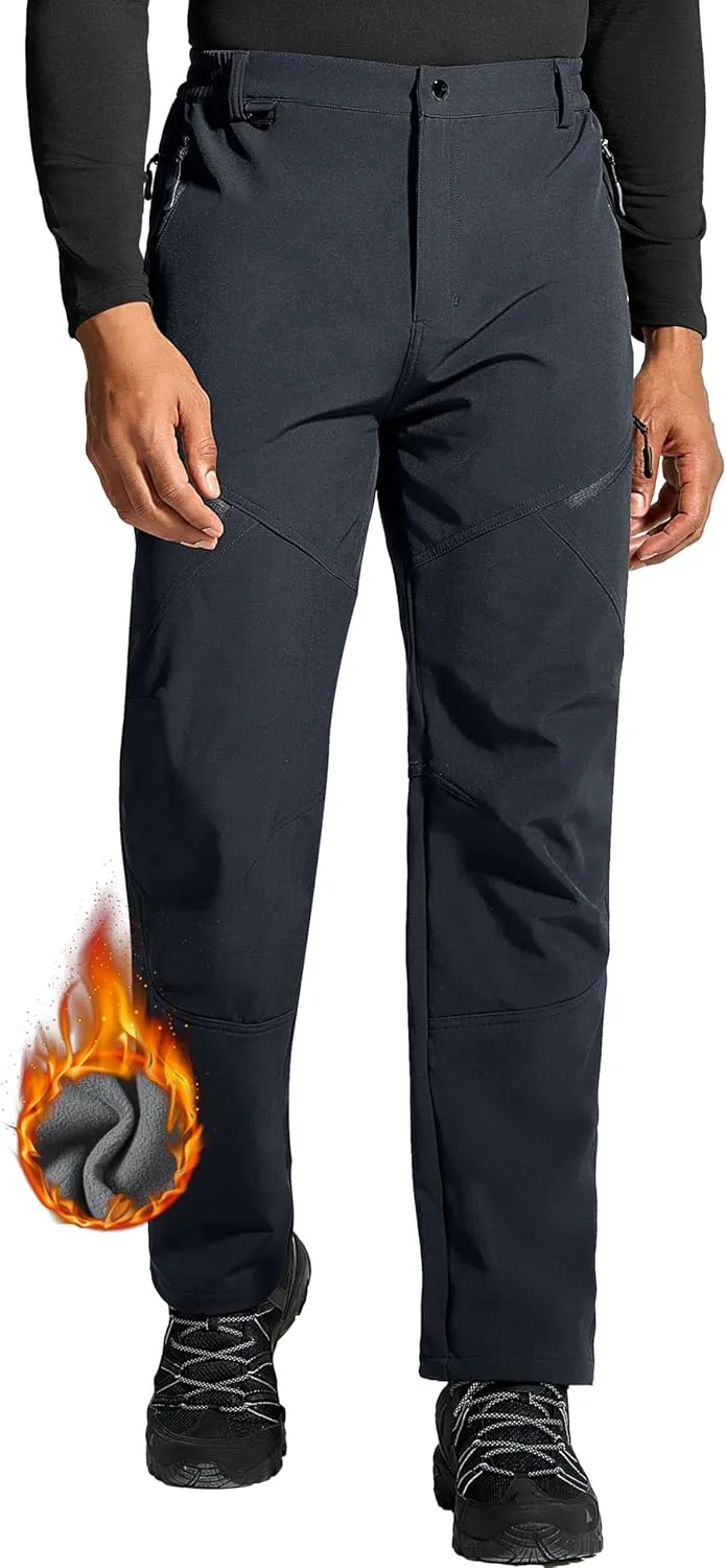 Mens Snow Ski Hiking Pants Winter Fleece Lined Outdoor Waterproof Insulated Zipper Bottom Leg
