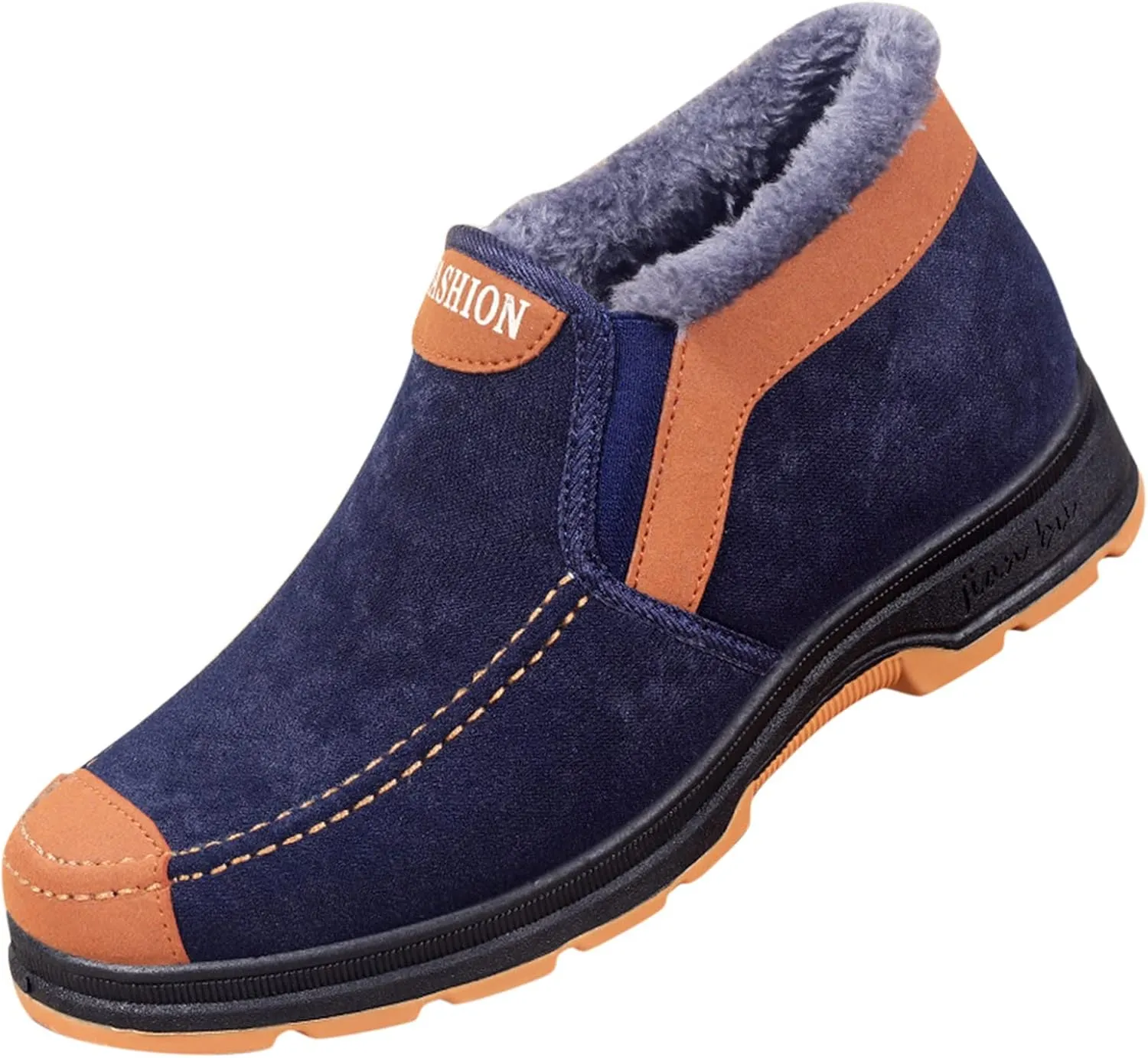 Men's Suede Ankle Boots Classic Slip On Furry Boots Fleece Lined Warm Winter Boots Non Slip Men's Insulated Rain Boots