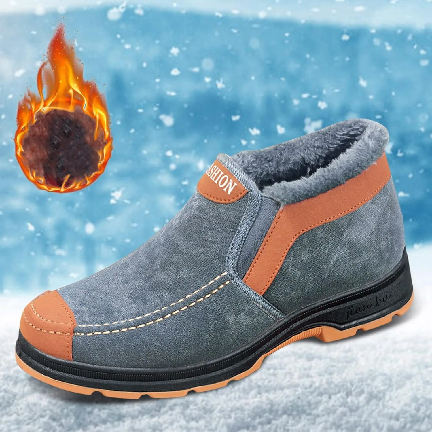 Men's Suede Ankle Boots Classic Slip On Furry Boots Fleece Lined Warm Winter Non Slip Cold Proof Lined Shoes Men