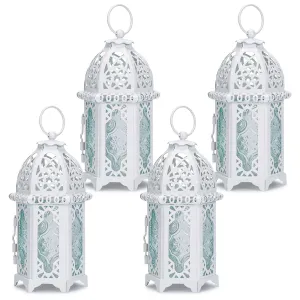 Metal Candle Holder Small Sized 4PCS sets Transparent Glass Moroccan Style Hanging Lanterns Creative Wedding Home Tabletop Decoration Birdcage, white