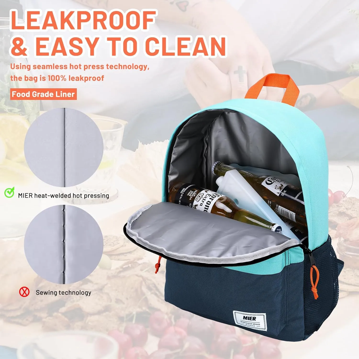 MIER Insulated Backpack Cooler Small Leakproof Lightweight Cute for Women Men to Work, Picnics, Camping, Park Day Trips, 15 L