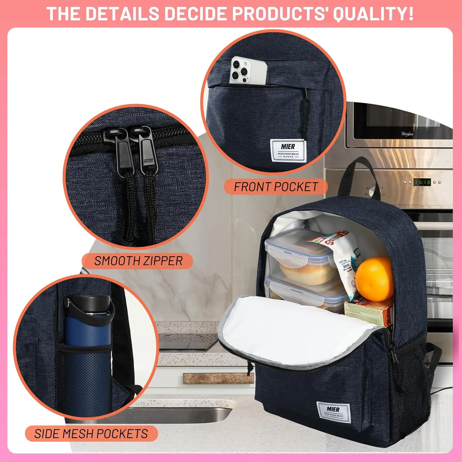 MIER Insulated Backpack Cooler Small Leakproof Lightweight Cute for Women Men to Work, Picnics, Camping, Park Day Trips, 15 L
