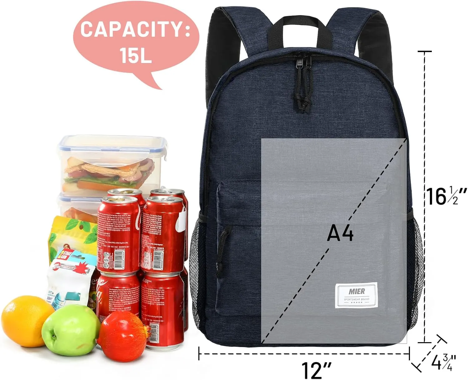 MIER Insulated Backpack Cooler Small Leakproof Lightweight Cute for Women Men to Work, Picnics, Camping, Park Day Trips, 15 L