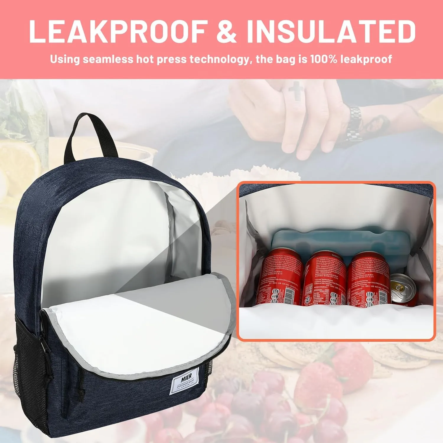 MIER Insulated Backpack Cooler Small Leakproof Lightweight Cute for Women Men to Work, Picnics, Camping, Park Day Trips, 15 L
