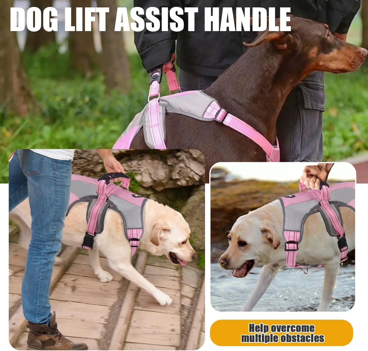 Mihachi Dog Harness for Medium Dogs, Escape Proof No Pull Service Vest with Reflective Strips and Control Handle, Adjustable and Cozy for Easy Walking, No Choke Pet Harness with 2 Metal Rings, Pink M