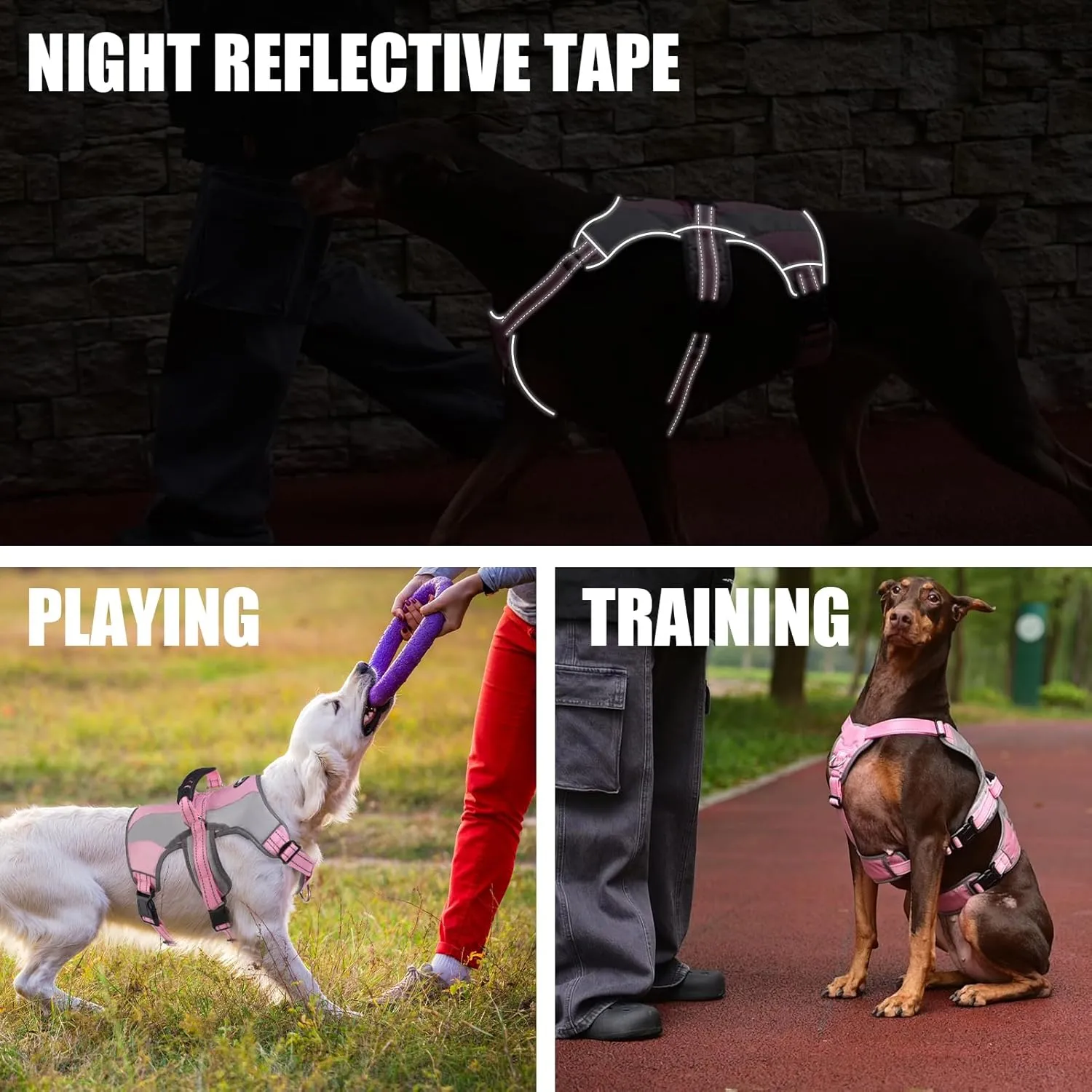 Mihachi Dog Harness for Medium Dogs, Escape Proof No Pull Service Vest with Reflective Strips and Control Handle, Adjustable and Cozy for Easy Walking, No Choke Pet Harness with 2 Metal Rings, Pink M