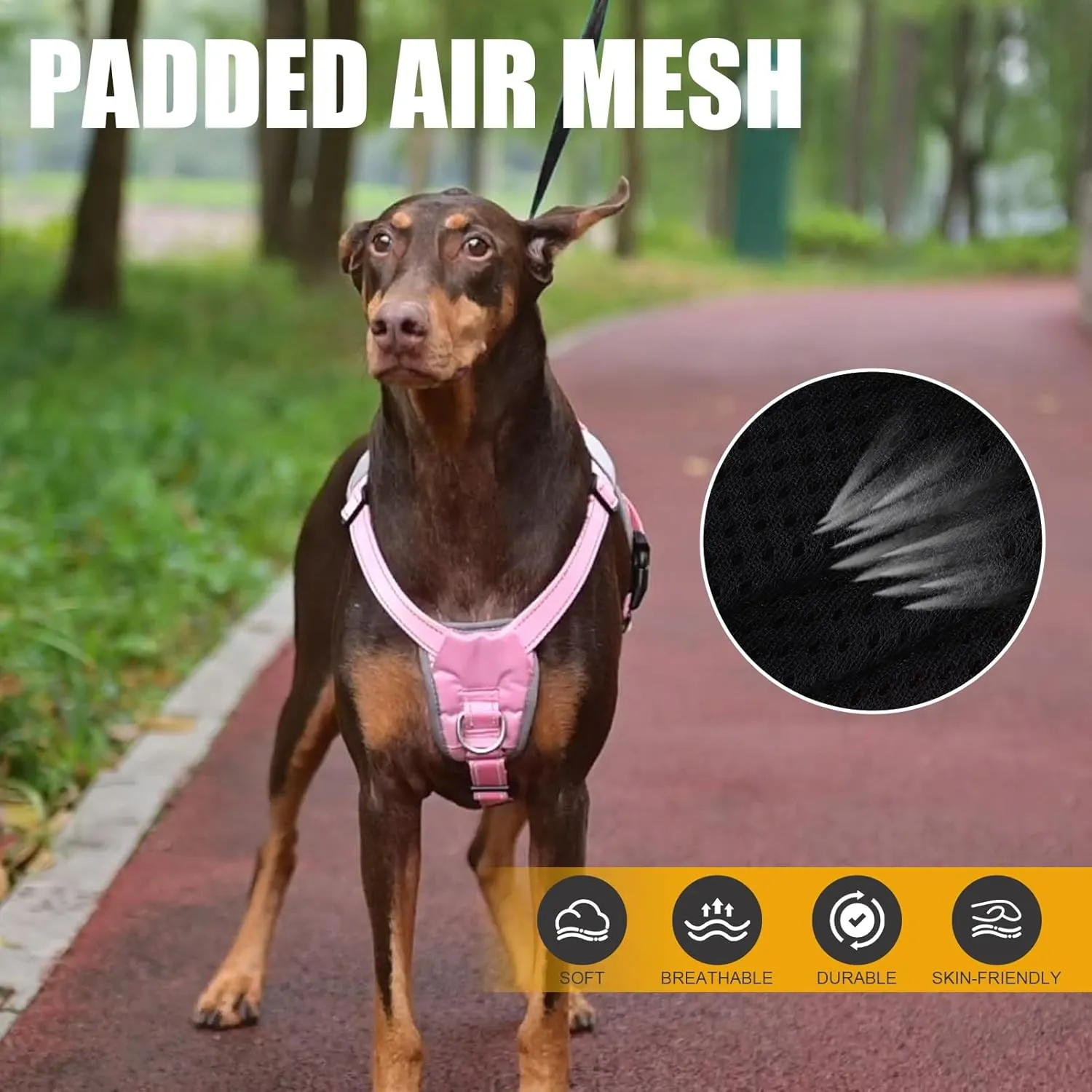 Mihachi Dog Harness for Medium Dogs, Escape Proof No Pull Service Vest with Reflective Strips and Control Handle, Adjustable and Cozy for Easy Walking, No Choke Pet Harness with 2 Metal Rings, Pink M