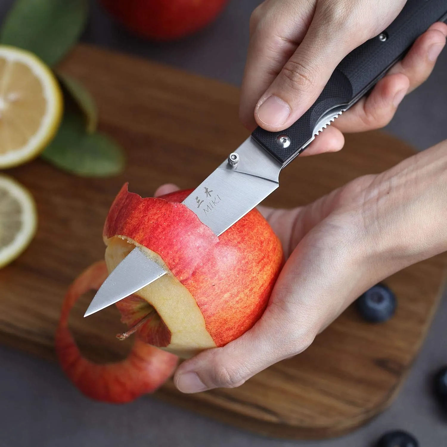 Miki 440A Stainless Steel Blade Japanese Kitchen Chef Folding Pocket Knife for Camping, Petty Fruit Paring Peeling Small Drop Point