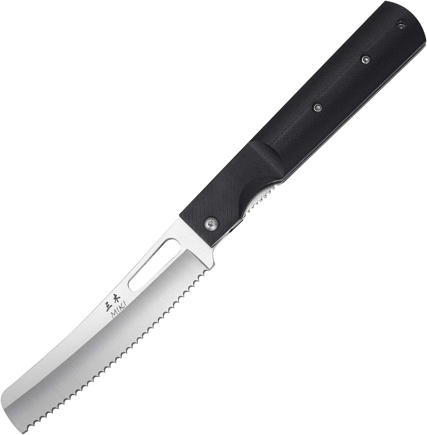 Miki 440A Stainless Steel Blade Japanese Kitchen Chef Folding Pocket Knife for Outdoor Camping Cooking,Folding Serrated Knife, Bread Knife